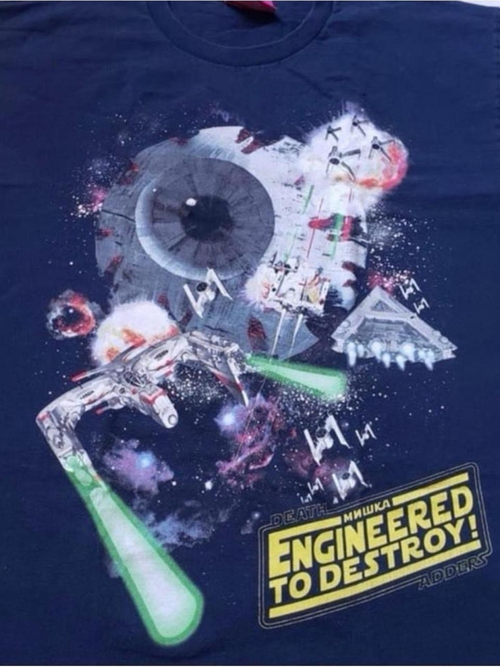 Mishka Star Wars Engineered to Destroy Graphic Tee - Navy Blue L